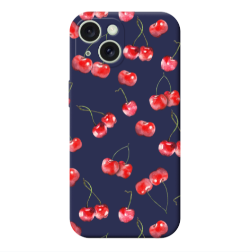 Apple iPhone 15 Plus Cherries Dark blue Colored Silicone TPU Θήκη