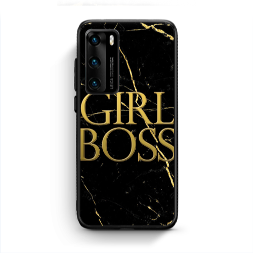 Huawei P40 Girl boss marble Black Glossy Θήκη