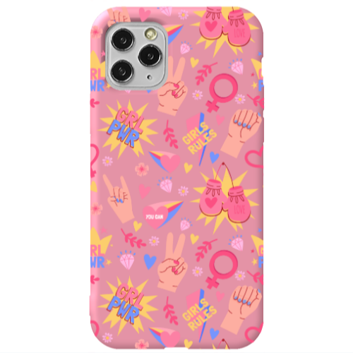 Apple iPhone 11 Pro Grl Pwr 2 Pink Colored Silicone TPU Θήκη