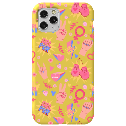 Apple iPhone 11 Pro Grl Pwr 2 Yellow Colored Silicone TPU Θήκη