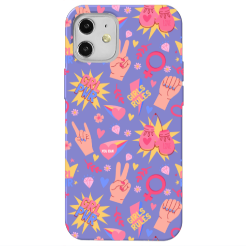 Apple iPhone 12 Grl Pwr 2 Purple Colored Silicone TPU Θήκη