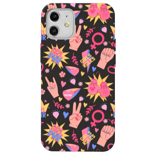 Apple iPhone 12 Grl Pwr 2 Black Colored Silicone TPU Θήκη