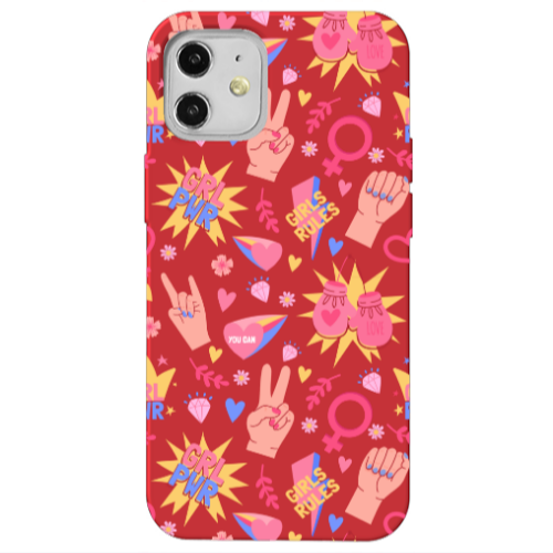 Apple iPhone 12 Grl Pwr 2 Red Colored Silicone TPU Θήκη