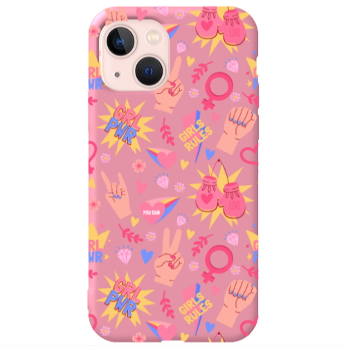 Apple iPhone 13 Grl Pwr 2 Pink Colored Silicone TPU Θήκη