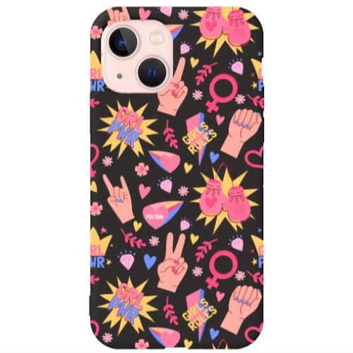 Apple iPhone 13 Grl Pwr 2 Black Colored Silicone TPU Θήκη