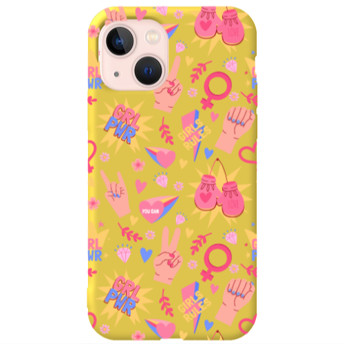Apple iPhone 13 Grl Pwr 2 Yellow Colored Silicone TPU Θήκη