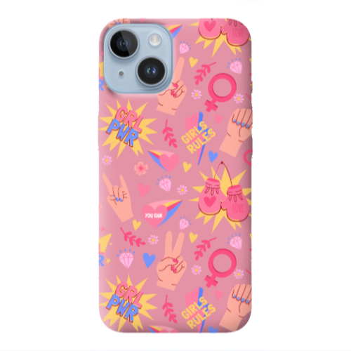 Apple iPhone 14 Plus Grl Pwr 2 Pink Colored Silicone TPU Θήκη