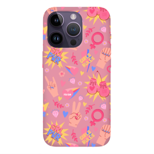 Apple iPhone 14 Pro Max Grl Pwr 2 Pink Colored Silicone TPU Θήκη