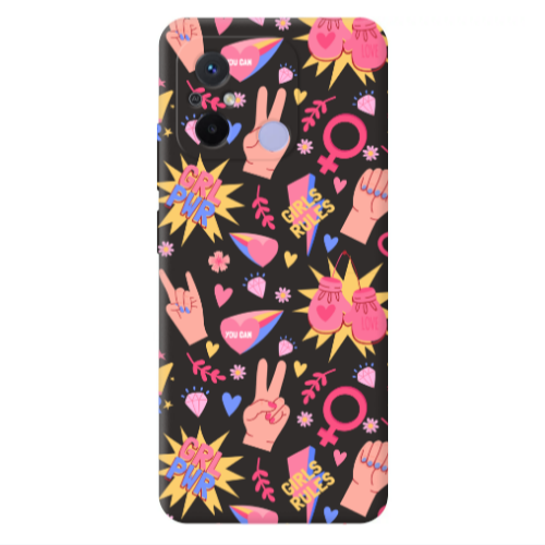 Xiaomi Redmi 12C Grl Pwr 2 Black Colored Silicone TPU Θήκη