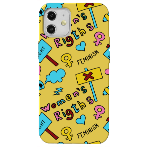 Apple iPhone 12 Feminism Yellow Colored Silicone TPU Θήκη