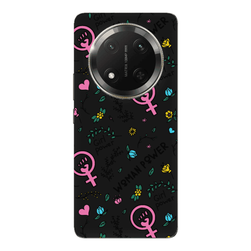 Honor Magic 7 Lite Woman Power Black Colored Silicone TPU Θήκη