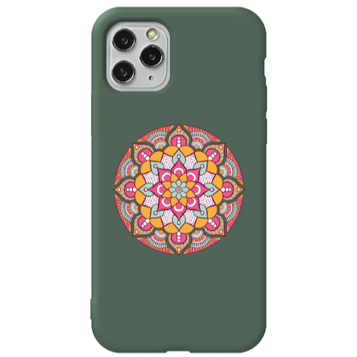 Apple iPhone 11 Pro Mandala D103 Dark Green Colored Silicone TPU Θήκη