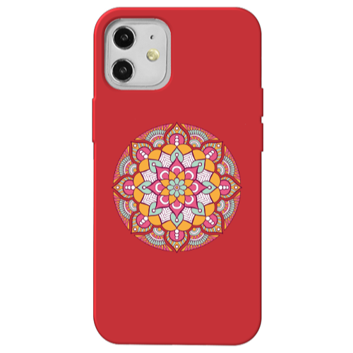 Apple iPhone 12 Mandala D103 Red Colored Silicone TPU Θήκη