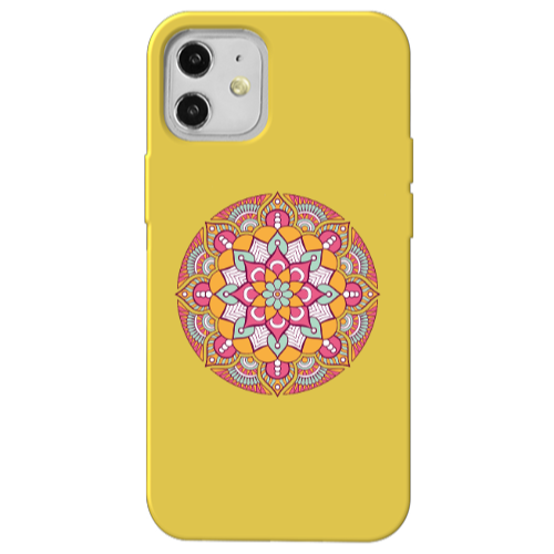 Apple iPhone 12 Mandala D103 Yellow Colored Silicone TPU Θήκη