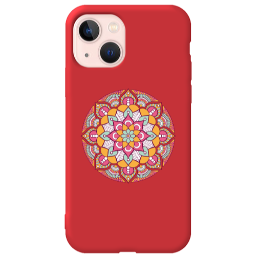 Apple iPhone 13 Mandala D103 Red Colored Silicone TPU Θήκη