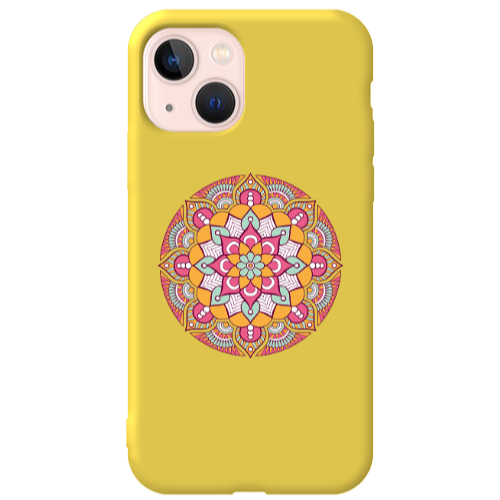 Apple iPhone 13 Mandala D103 Yellow Colored Silicone TPU Θήκη