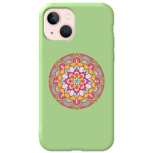 Apple iPhone 13 Mandala D103 Light Green Colored Silicone TPU Θήκη