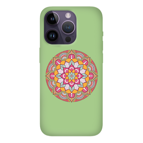 Apple iPhone 14 Pro Max Mandala D103 Light Green Colored Silicone TPU Θήκη