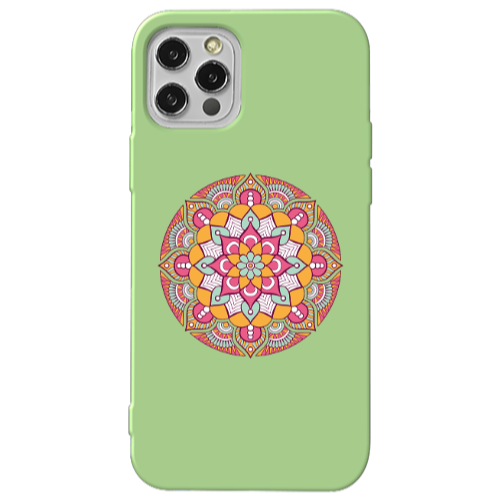 Apple iPhone 12 Pro Mandala D103 Light Green Colored Silicone TPU Θήκη