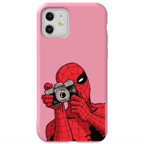 Apple iPhone 11  Spiderman take picture Pink Colored Silicone TPU Θήκη