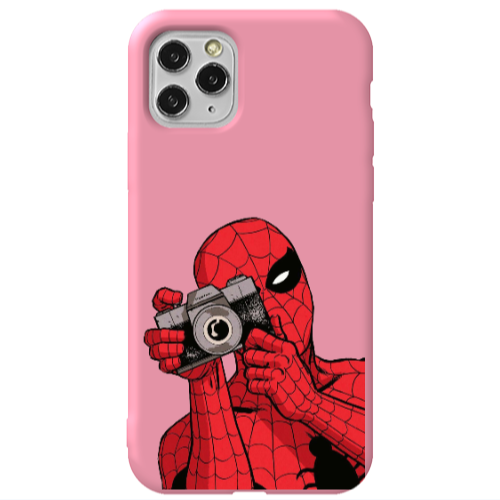 Apple iPhone 11 Pro Spiderman take picture Pink Colored Silicone TPU Θήκη