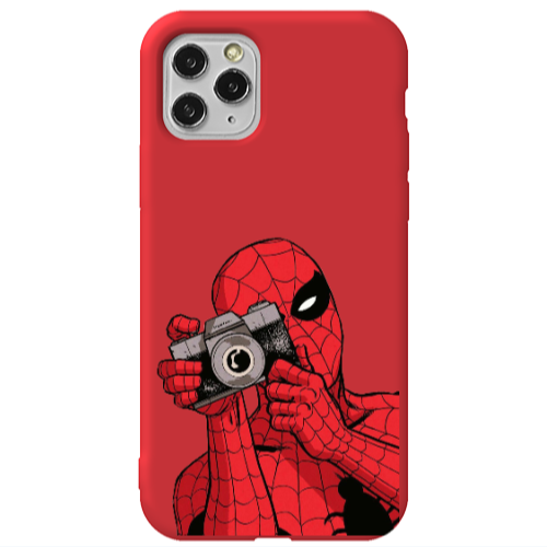 Apple iPhone 11 Pro Spiderman take picture Red Colored Silicone TPU Θήκη