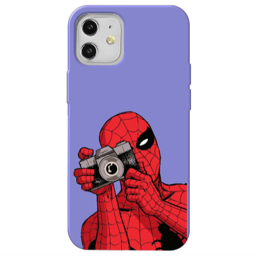 Apple iPhone 12 Spiderman take picture Purple Colored Silicone TPU Θήκη