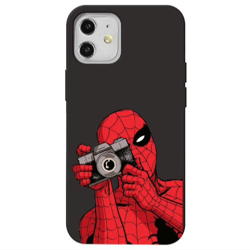 Apple iPhone 12 Spiderman take picture Black Colored Silicone TPU Θήκη