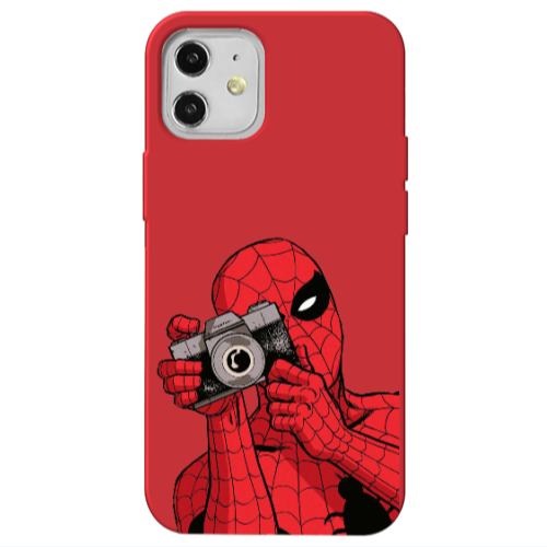 Apple iPhone 12 Spiderman take picture Red Colored Silicone TPU Θήκη