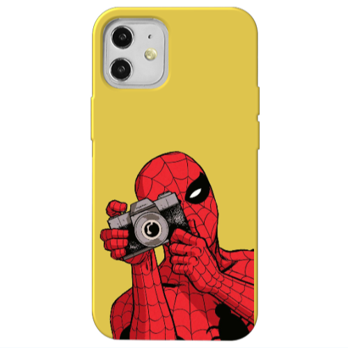 Apple iPhone 12 Spiderman take picture Yellow Colored Silicone TPU Θήκη
