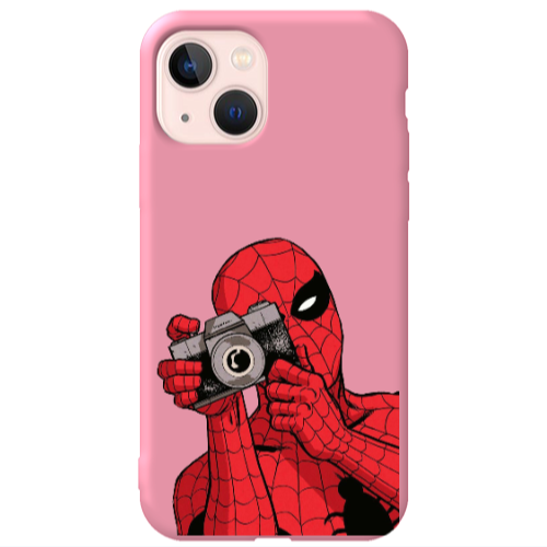 Apple iPhone 13 Spiderman take picture Pink Colored Silicone TPU Θήκη