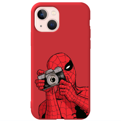 Apple iPhone 13 Spiderman take picture Red Colored Silicone TPU Θήκη