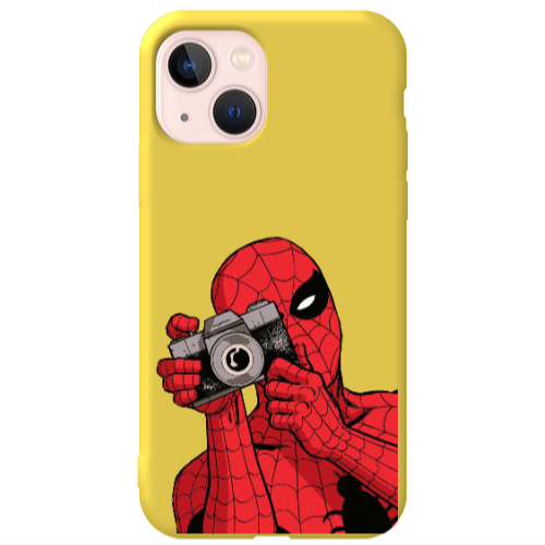 Apple iPhone 13 Spiderman take picture Yellow Colored Silicone TPU Θήκη