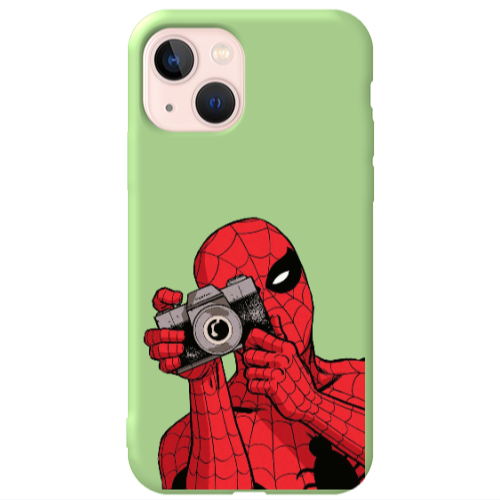 Apple iPhone 13 Spiderman take picture Light Green Colored Silicone TPU Θήκη