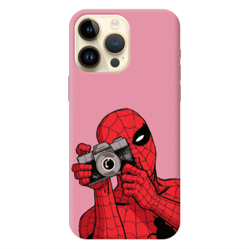 Apple iPhone 13 Pro Max Spiderman take picture Pink Colored Silicone TPU Θήκη