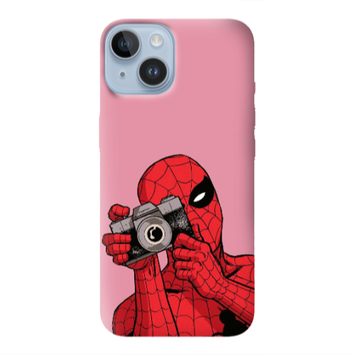 Apple iPhone 14  Spiderman take picture Pink Colored Silicone TPU Θήκη