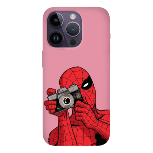 Apple iPhone 14 Pro  Spiderman take picture Pink Colored Silicone TPU Θήκη