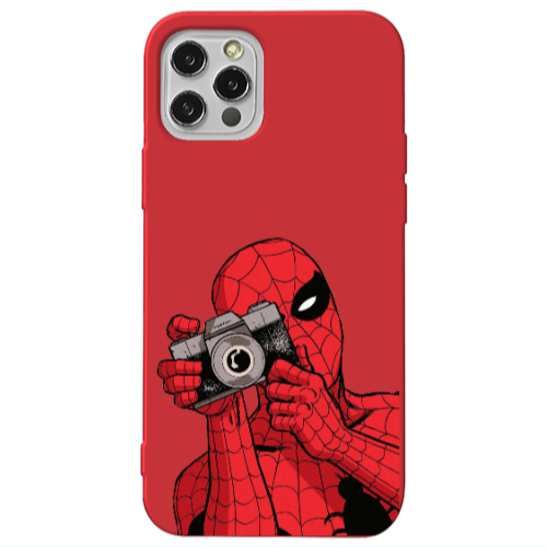 Apple iPhone 12 Pro Spiderman take picture Red Colored Silicone TPU Θήκη