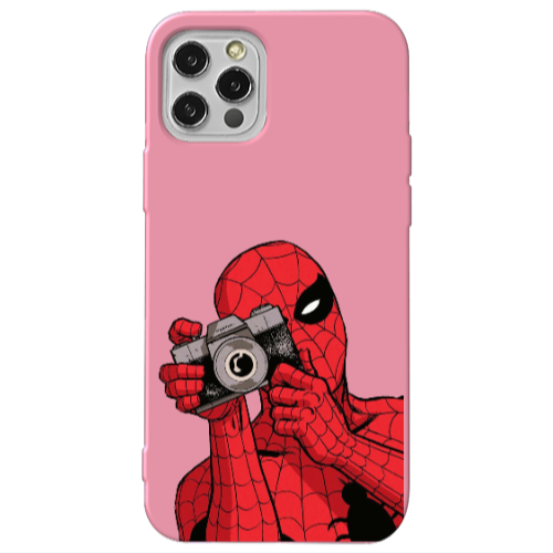 Apple iPhone 12 Pro Max Spiderman take picture Pink Colored Silicone TPU Θήκη