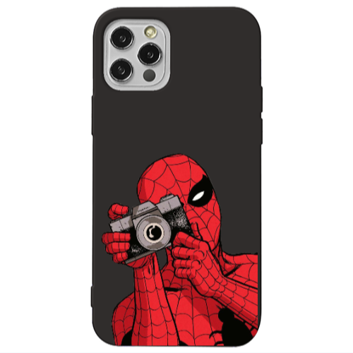 Apple iPhone 12 Pro Max Spiderman take picture Black Colored Silicone TPU Θήκη