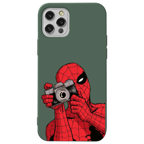 Apple iPhone 12 Pro Max Spiderman take picture Dark Green Colored Silicone TPU Θήκη