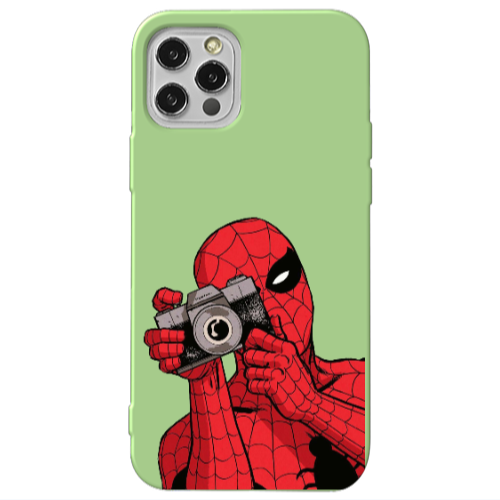 Apple iPhone 12 Pro Max Spiderman take picture Light Green Colored Silicone TPU Θήκη