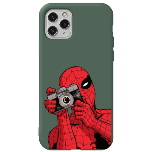Apple iPhone 11 Pro Max Spiderman take picture Dark Green Colored Silicone TPU Θήκη