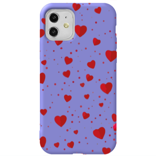 Apple iPhone 11  Dot hearts Purple Colored Silicone TPU Θήκη
