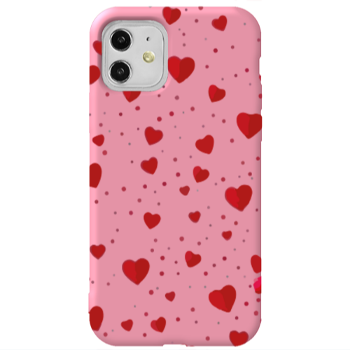 Apple iPhone 11  Dot hearts Pink Colored Silicone TPU Θήκη