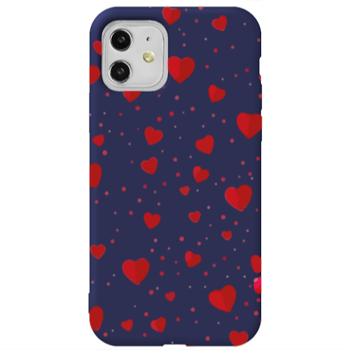 Apple iPhone 11  Dot hearts Dark blue Colored Silicone TPU Θήκη