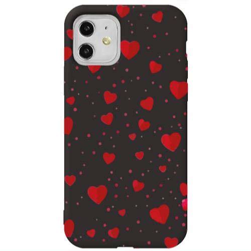Apple iPhone 11  Dot hearts Black Colored Silicone TPU Θήκη