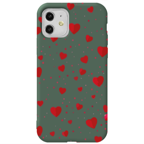 Apple iPhone 11  Dot hearts Dark Green Colored Silicone TPU Θήκη