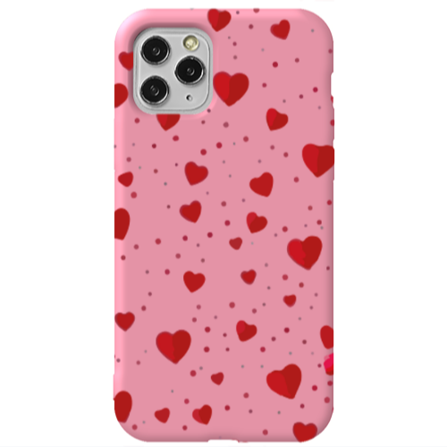 Apple iPhone 11 Pro Dot hearts Pink Colored Silicone TPU Θήκη