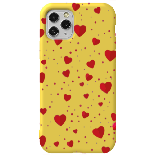 Apple iPhone 11 Pro Dot hearts Yellow Colored Silicone TPU Θήκη